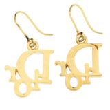Christian Dior Logo Rhinestone Crystal Gold Hoop Earrings