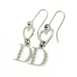 Christian Dior Heart Logo Silver Crystal Rhinestone Earrings