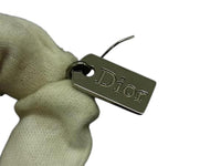 Christian Dior Logo Name Tag Spellout Silver Hoop Earrings