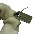 Christian Dior Logo Name Tag Spellout Silver Hoop Earrings