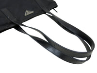 Prada Nylon Black Logo Calf Leather Tote Shoulder Bag