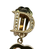 Christian Dior Logo Rhinestone Crystal Gold Heart Earrings