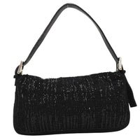 Fendi Mamma Pony Leather Black Beaded Suede Shoulder Bag