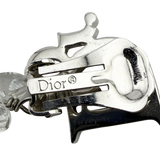 Christian Dior Logo Rhinestone Crystal Silver Pearl Earrings