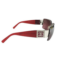Chanel CC Logo Rimless Rhinestone Red Silver Sunglasses 4095-B