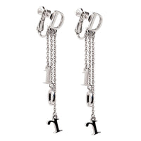 Christian Dior Silver Dangling Monogram Logo Earrings