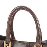 Fendi Zucca Pattern Gold Brown Leather Tote Bag