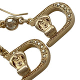 Christian Dior Logo Buckle Gold Rhinestone Crystal Hoop Earrings