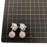 Christian Dior Monogram Logo Rhinestone Pink Silver Hoop Earrings