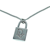 Christian Dior Silver Logo Padlock Vintage Chain Necklace