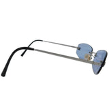 Chanel Blue Tinted Silver CC Logo Rimless Sunglasses 4002