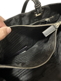 Prada Nylon Black Logo Calf Leather Tote Shoulder Bag