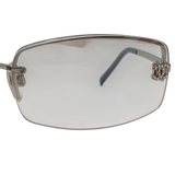 Chanel CC Logo Silver Clear Rimless Rhinestone Sunglasses 4093-B