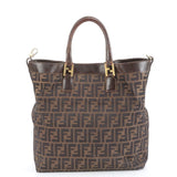 Fendi Zucca Pattern Gold Brown Leather Tote Bag