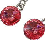 Christian Dior Logo Rhinestone Crystal Pink Ruby Rose Red Silver Dangle Earrings