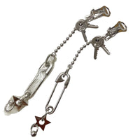 Christian Dior John Galliano Safety Pin & Keys Long Drop Silver Earrings