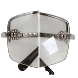 Chanel CC Logo Silver Clear Rimless Rhinestone Sunglasses 4093-B