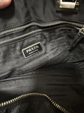 Prada Nylon Black Logo Calf Leather Tote Shoulder Bag