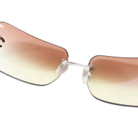 Chanel CC Logo Silver Salmon Pink Tinted Rhinestone Sunglasses