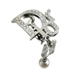 Christian Dior Logo Rhinestone Crystal Silver Pearl Earrings