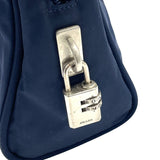 Prada Dark Navy Blue Logo Boston Tote Hand Bag