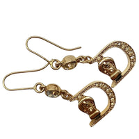 Christian Dior Logo Buckle Gold Rhinestone Crystal Hoop Earrings