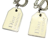 Christian Dior Couture Rhinestone Crystal Silver Beige Earrings