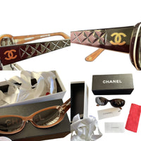 Chanel Black Brown Gold Quilted CC Logo Sunglasses 5023
