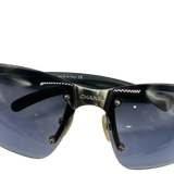 Chanel Silver Navy Blue Rimless Sunglasses 4009
