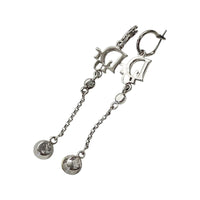 Christian Dior Logo Rhinestone Crystal Silver Dangle Earrings