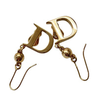 Christian Dior Logo Buckle Gold Rhinestone Crystal Hoop Earrings