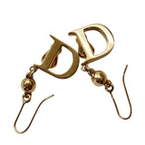 Christian Dior Logo Buckle Gold Rhinestone Crystal Hoop Earrings