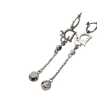 Christian Dior Logo Rhinestone Crystal Pink Ruby Rose Red Silver Dangle Earrings