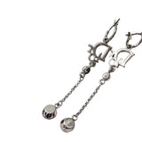 Christian Dior Logo Rhinestone Crystal Pink Ruby Rose Red Silver Dangle Earrings