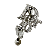 Christian Dior Logo Rhinestone Crystal Silver Pearl Earrings