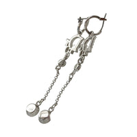 Christian Dior Logo Rhinestone Crystal Silver Dangle Earrings