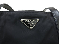 Prada Nylon Black Logo Calf Leather Tote Shoulder Bag