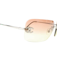 Chanel CC Logo Silver Salmon Pink Tinted Rhinestone Sunglasses