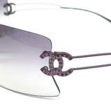 Chanel CC Logo Silver Purple Rimless Rhinestone Sunglasses 4051-B