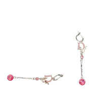 Christian Dior Logo Rhinestone Crystal Pink Ruby Rose Red Silver Dangle Earrings