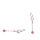 Christian Dior Logo Rhinestone Crystal Pink Ruby Rose Red Silver Dangle Earrings