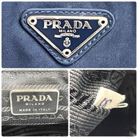 Prada Dark Navy Blue Logo Boston Tote Hand Bag