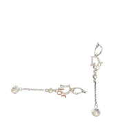 Christian Dior Logo Rhinestone Crystal Silver Dangle Earrings