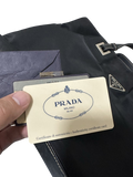 Prada Nylon Black Logo Calf Leather Tote Shoulder Bag