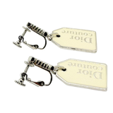 Christian Dior Couture Rhinestone Crystal Silver Beige Earrings