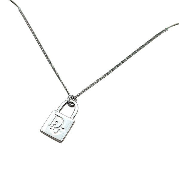 Christian Dior Silver Logo Padlock Vintage Chain Necklace