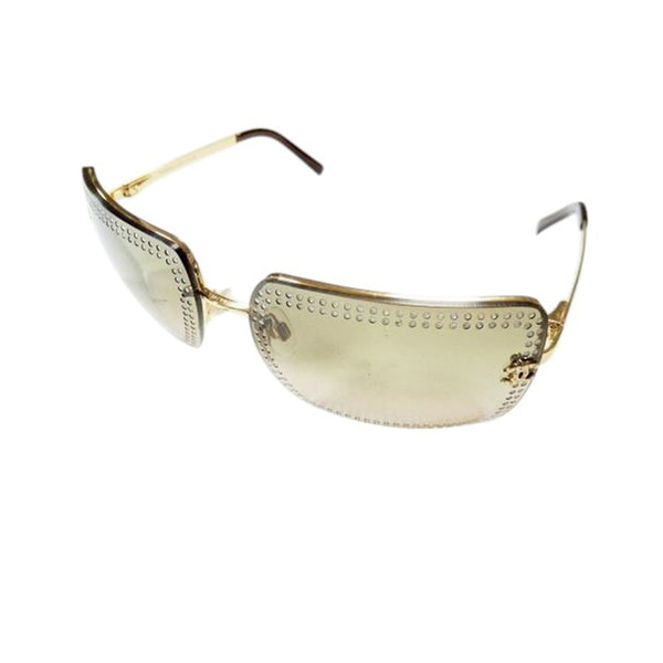 Chanel CC Logo Gold Tinted Rhinestone Square Sunglasses 4105-B