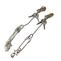 Christian Dior John Galliano Safety Pin & Keys Long Drop Silver Earrings