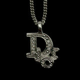 Christian Dior Silver Logo Rhinestone Crystal Chain Necklace