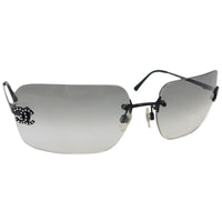 Chanel Rhinestone CC Logo Grey Tinted Black Rimless Sunglasses
